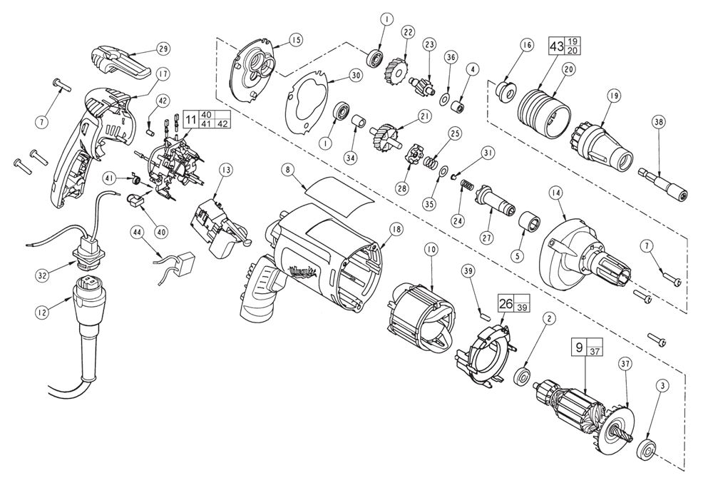 Fig-0 Diagram and Parts List for 6790-50 179B Milwaukee Electric Drill