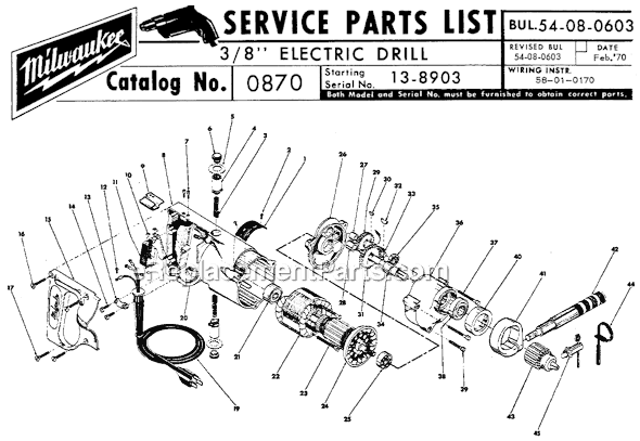 Page A Diagram and Parts List for 0870 SER 13-8903 Milwaukee Electric Drill