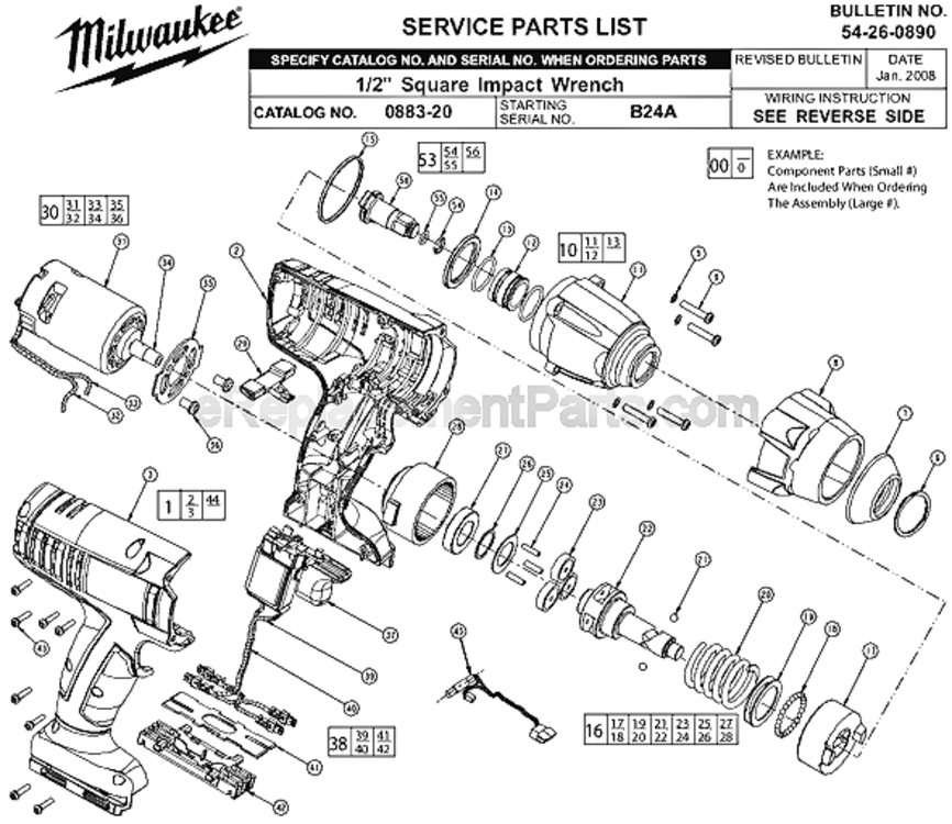 Page A Diagram and Parts List for 0883-20 SER B24A Milwaukee Impact Driver
