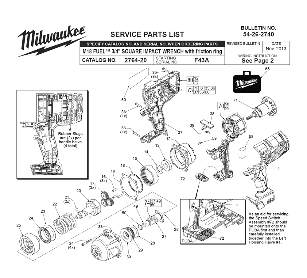 Fig-0 Diagram and Parts List for 2764-22 F43A Milwaukee Impact Driver