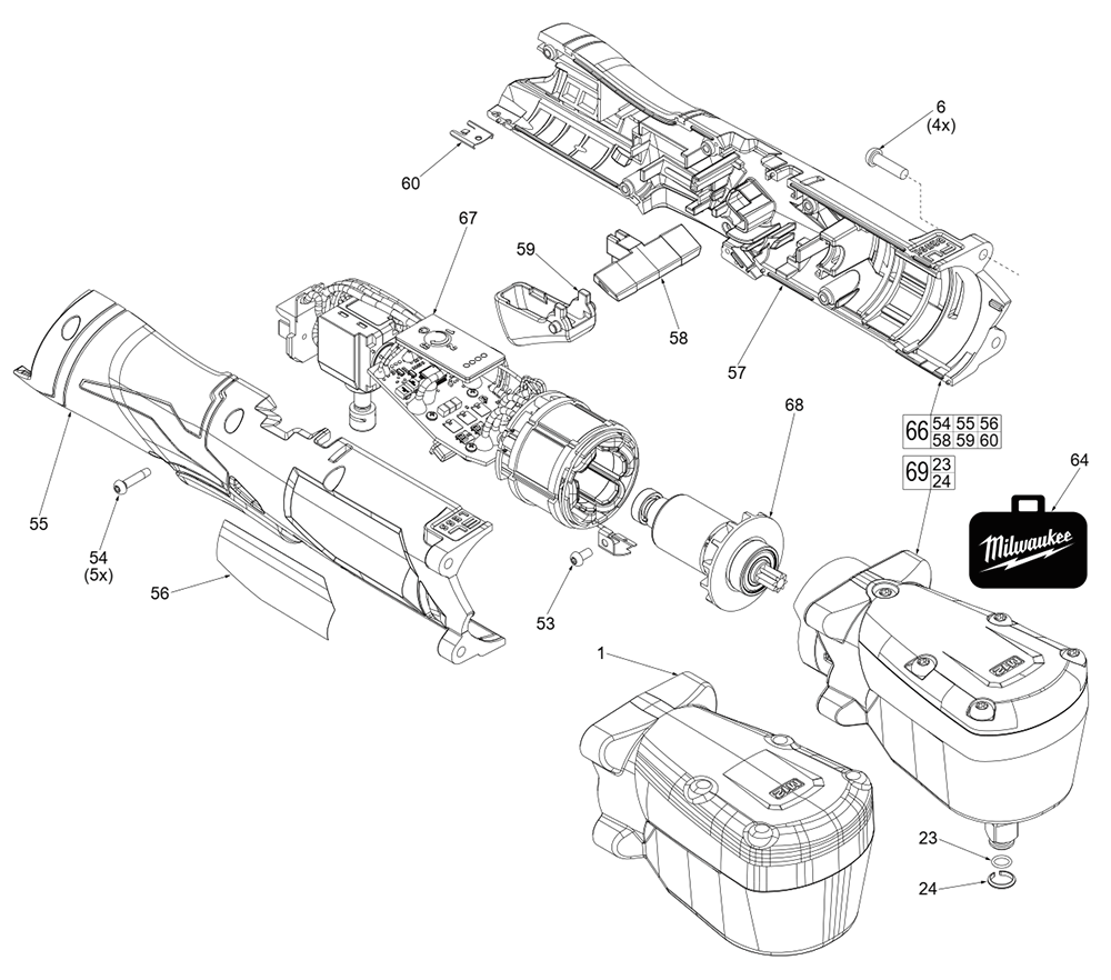 Fig-0 Diagram and Parts List for 2564-20 L18A Milwaukee Impact Driver