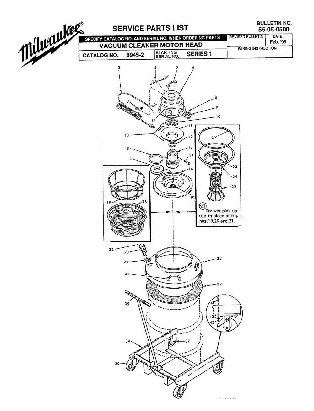 Fig-0 Diagram and Parts List for 8945-2 SERIES 1 Milwaukee Utility Vacuum