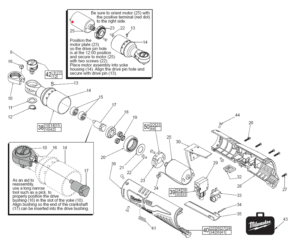 Fig-0 Diagram and Parts List for 2457-059 E11B Milwaukee Cordless Drill