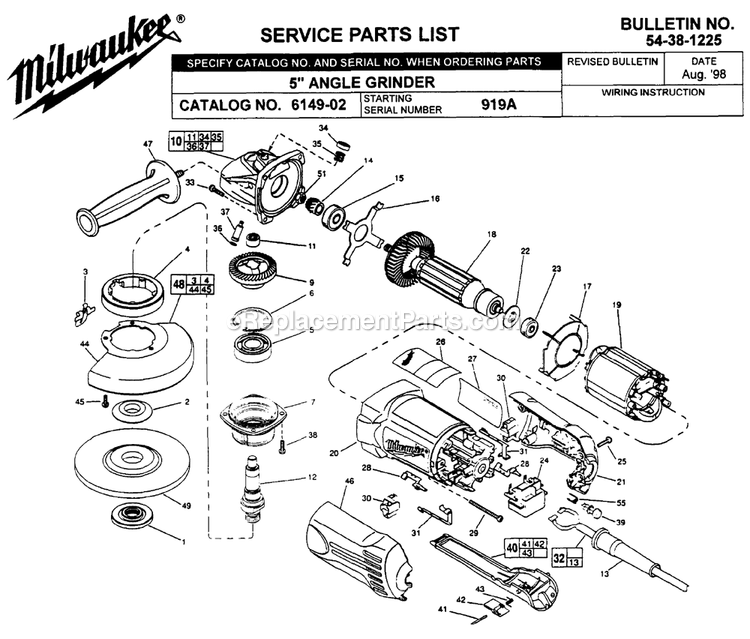 Page A Diagram and Parts List for 6149-02 919A Milwaukee Sander Grinder