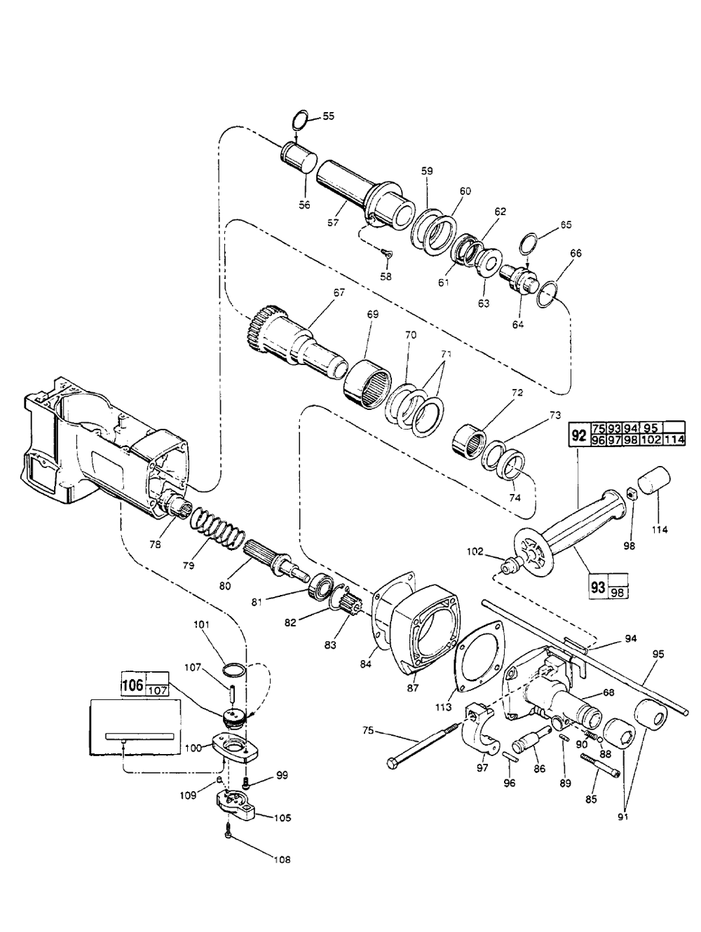 Fig-1 Diagram and Parts List for 5345-4 688-1001 Milwaukee Hammer Drill