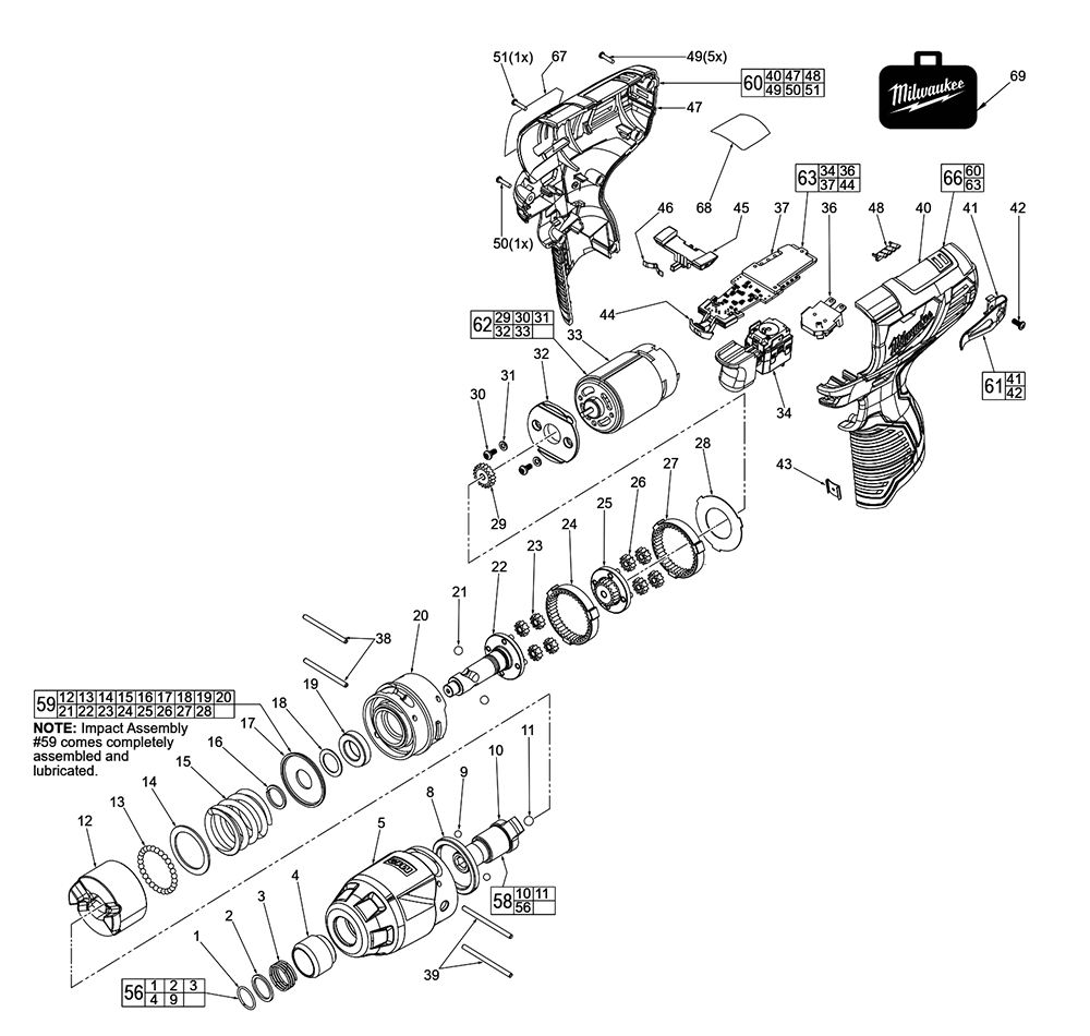 Fig-0 Diagram and Parts List for 2462-059 F37A Milwaukee Impact Driver