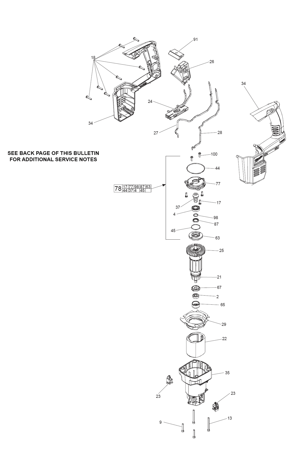 Fig-1 Diagram and Parts List for 0756-22 A74C Milwaukee Hammer Drill