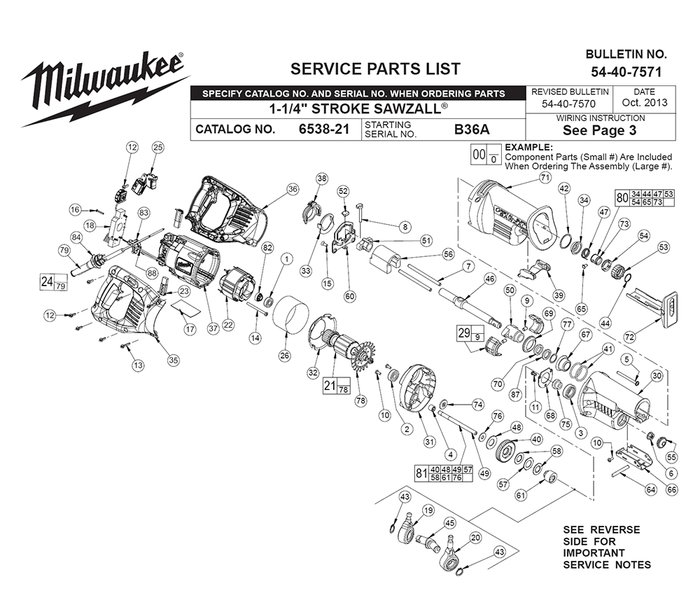 Fig-0 Diagram and Parts List for 6538-21 B36B Milwaukee Reciprocating Saw
