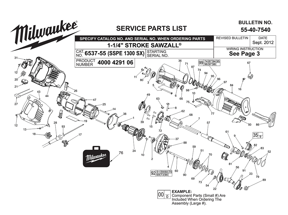 Fig-0 Diagram and Parts List for 6537-55 SSPE 1300 SX Milwaukee Saw
