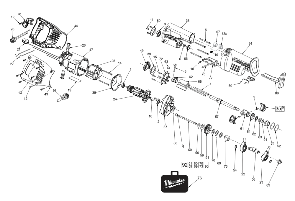 Fig-0 Diagram and Parts List for 6536-51 A66A Milwaukee Saw