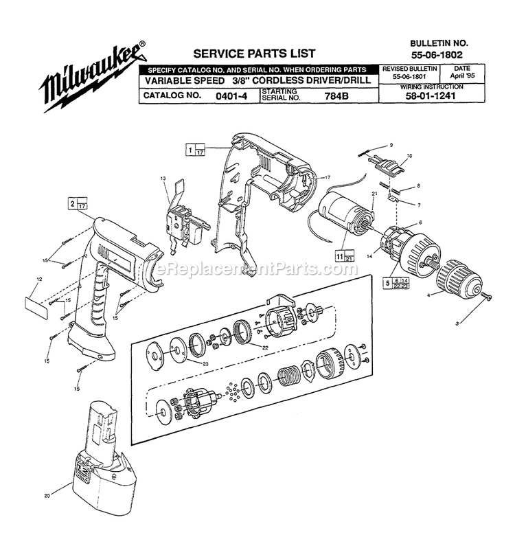 Page A Diagram and Parts List for 0401-4 784B Milwaukee Electric Drill