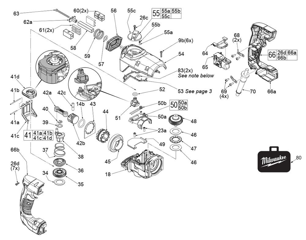 Fig-0 Diagram and Parts List for 5268-21 F82B Milwaukee Hammer Drill