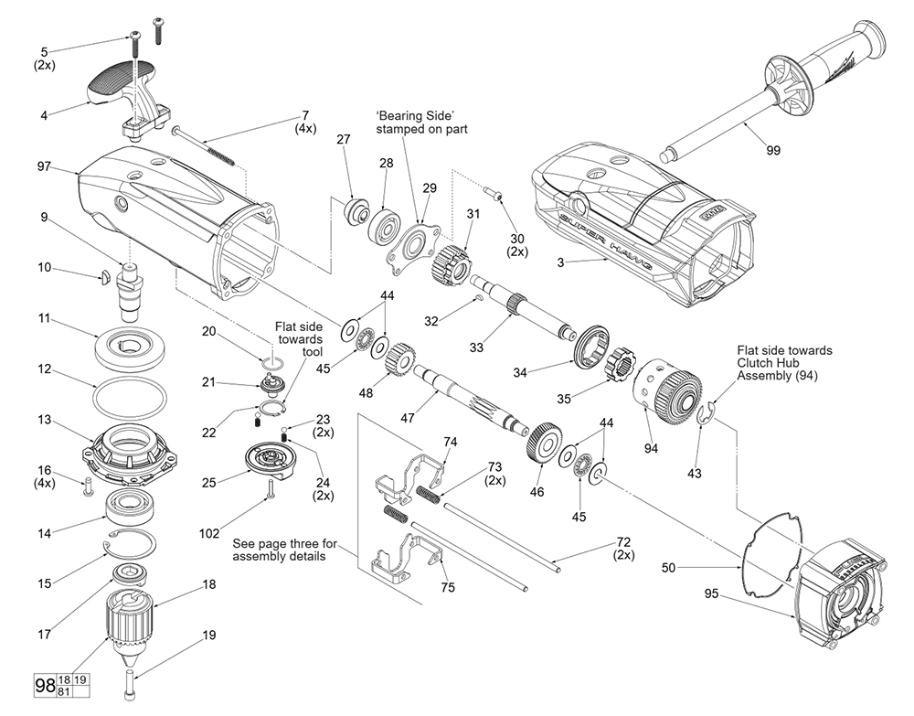 Fig-0 Diagram and Parts List for 2809-20 K57A Milwaukee Electric Drill
