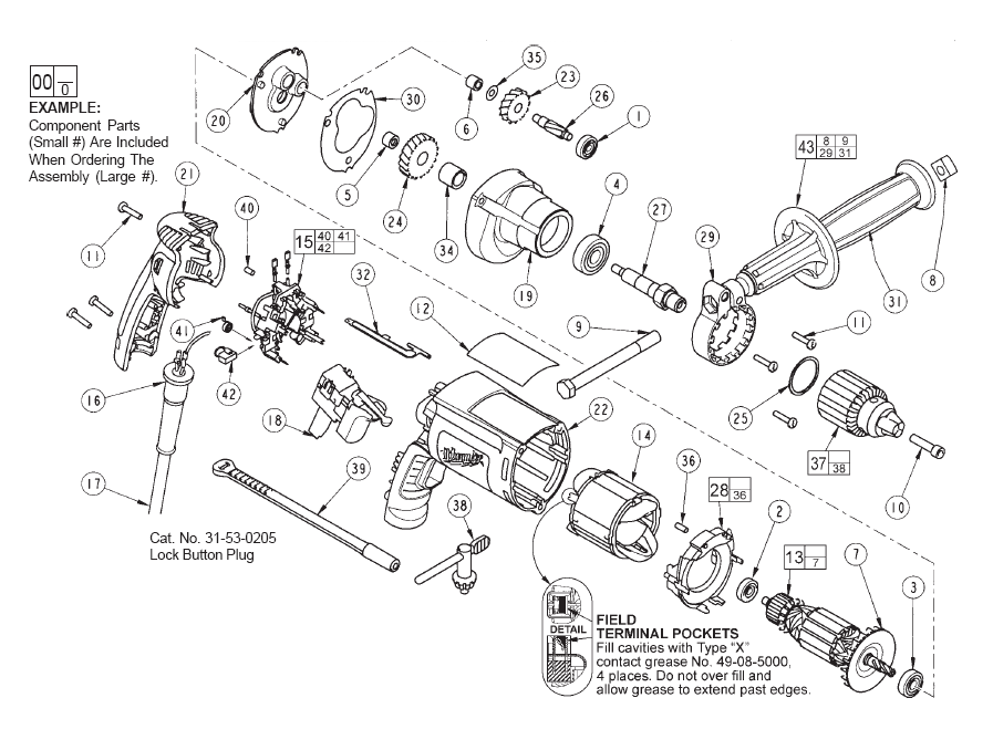 Fig-0 Diagram and Parts List for 0200-20  Milwaukee Electric Drill
