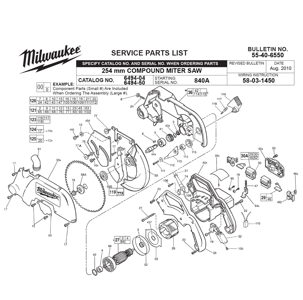 Fig-0 Diagram and Parts List for 6494-04 840A Milwaukee Saw