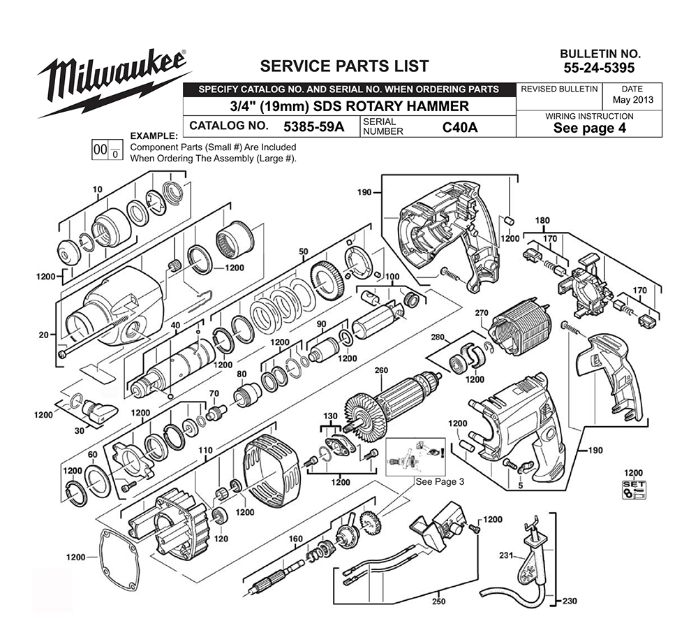 Fig-0 Diagram and Parts List for 5385-59A C40A Milwaukee Hammer Drill