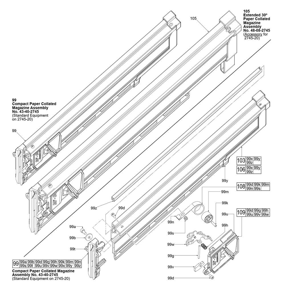 Fig-1 Diagram and Parts List for 2745-20 K83A Milwaukee Nailer