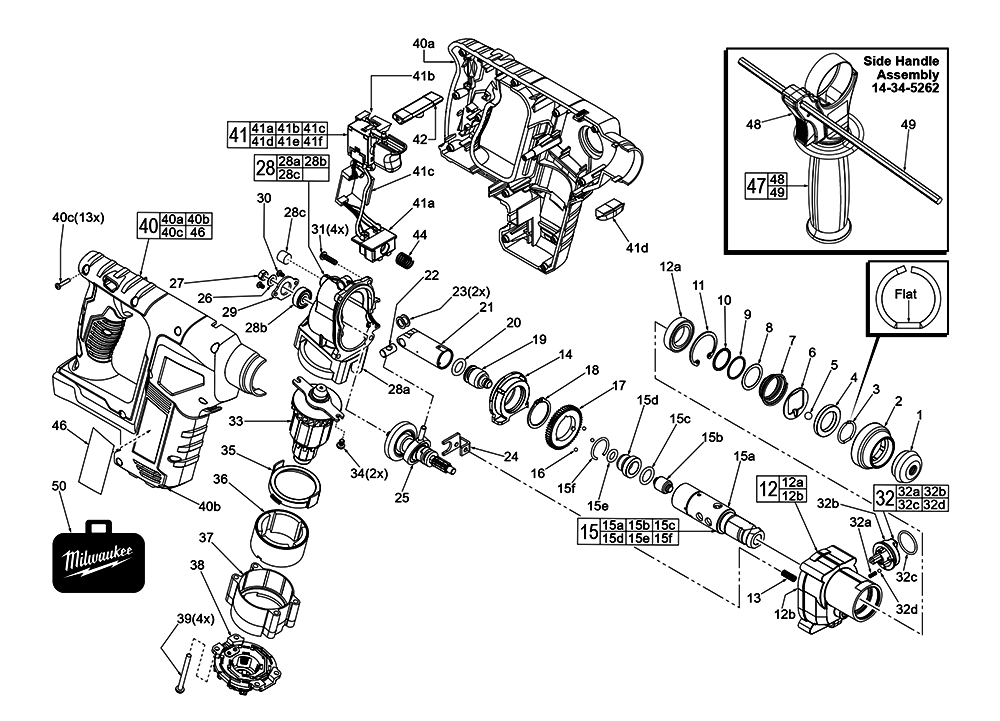 Fig-0 Diagram and Parts List for 2612-059 F53A Milwaukee Hammer Drill