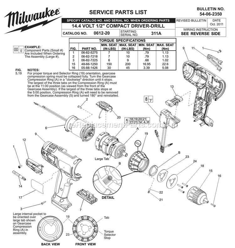 Page A Diagram and Parts List for 0612-20 311A Milwaukee Electric Drill
