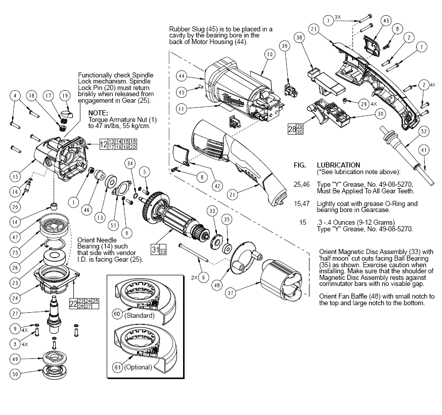 Fig-0 Diagram and Parts List for 6123-30  Milwaukee Angle Grinder