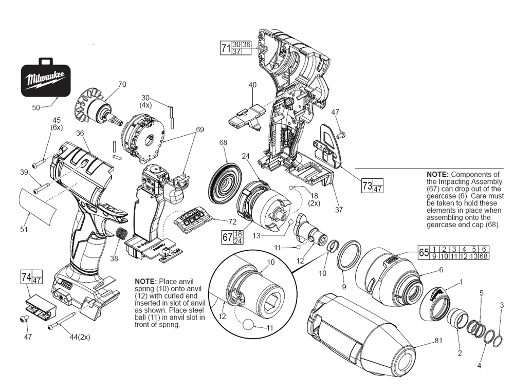 Fig-0 Diagram and Parts List for 2753-22 G76A Milwaukee Impact Driver