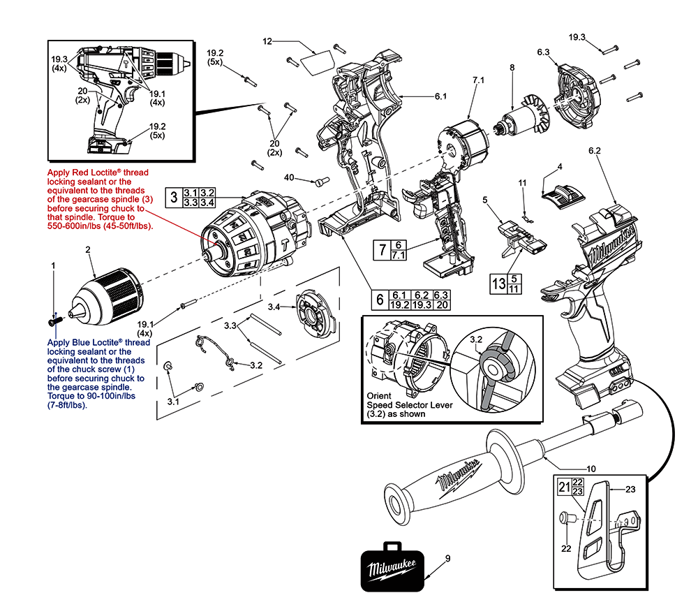 Fig-0 Diagram and Parts List for 2604-059 F17D Milwaukee Hammer Drill