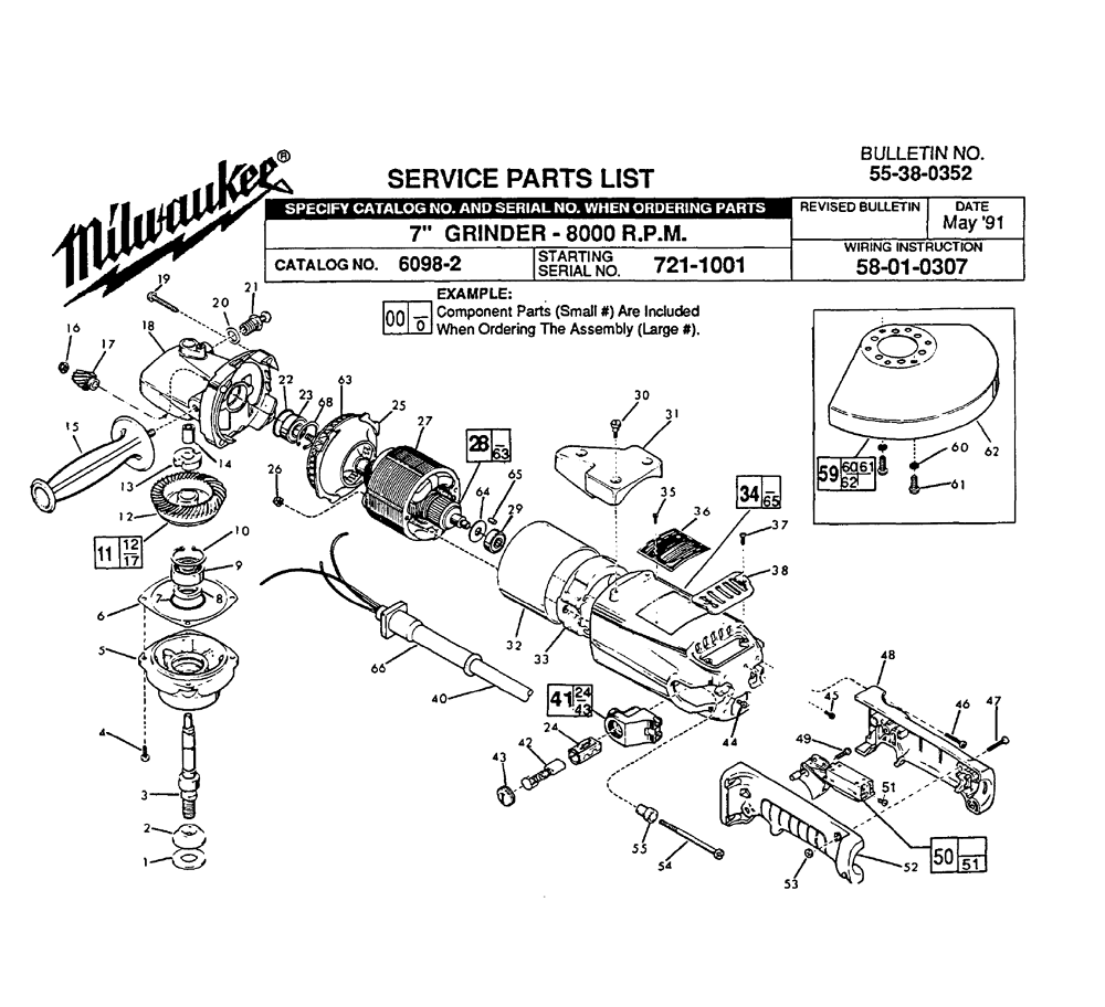 Fig-0 Diagram and Parts List for 6098-2 721-1001 Milwaukee Angle Grinder