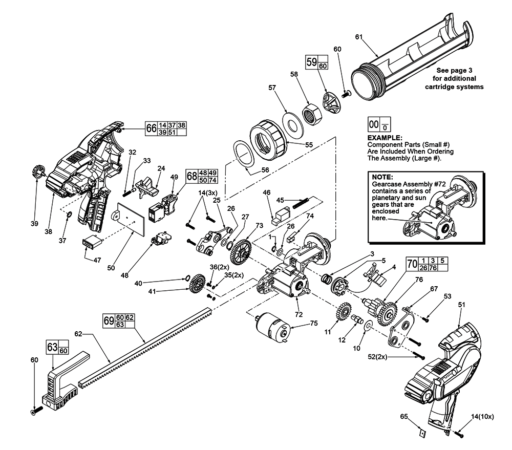 Fig-0 Diagram and Parts List for 2441-059 E60A Milwaukee Caulking Gun