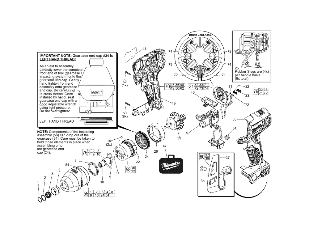 M18 1/4-Inch Hex Impact Driver - Single Speed Diagram and Parts List for 2656-22CT F26C Milwaukee Impact Driver