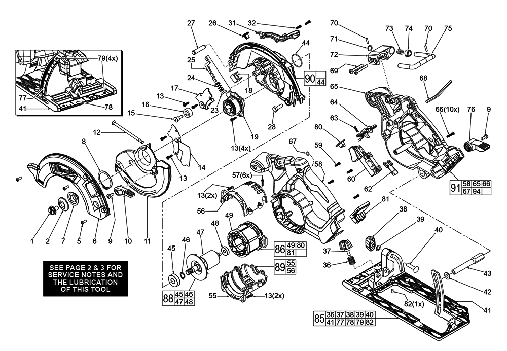 Fig-0 Diagram and Parts List for 2730-059 F70A Milwaukee Saw