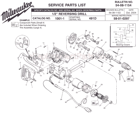 Page A Diagram and Parts List for 1001-1 SER 491D Milwaukee Electric Drill