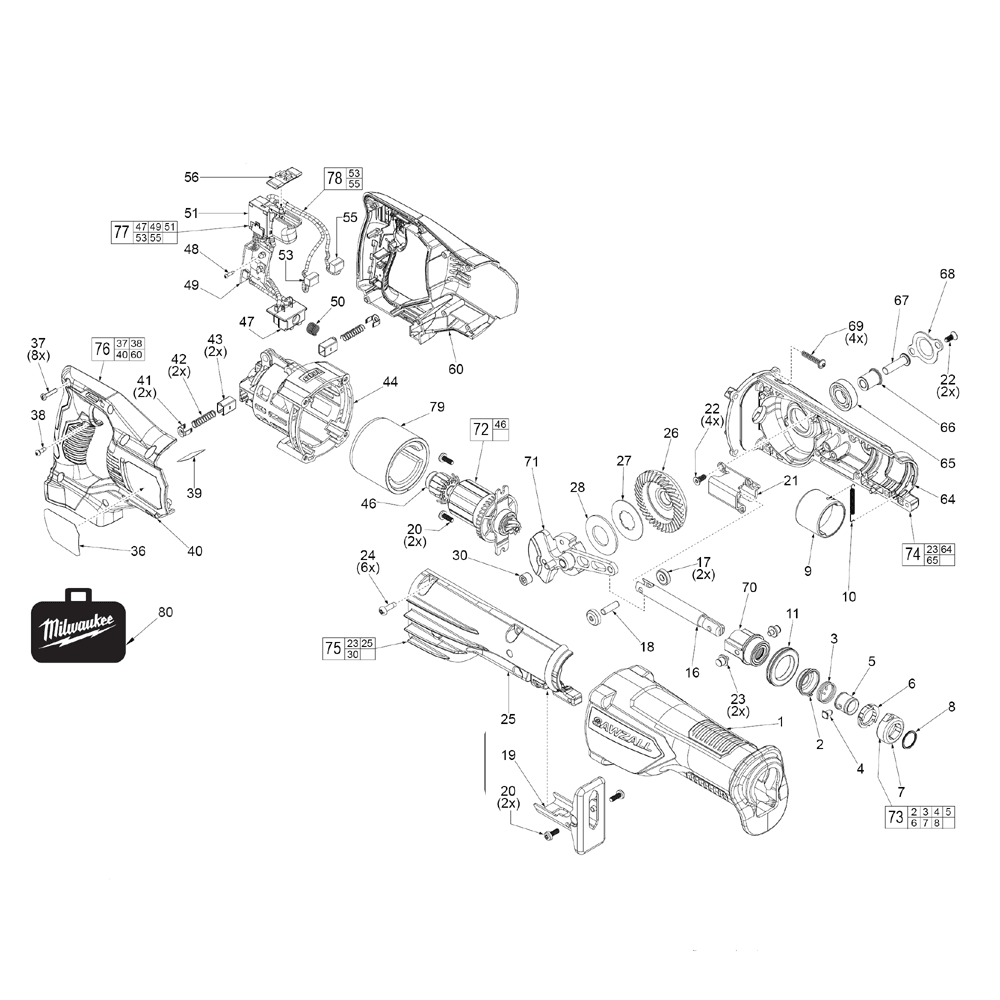 Fig-0 Diagram and Parts List for 2621-21 G09A Milwaukee Saw