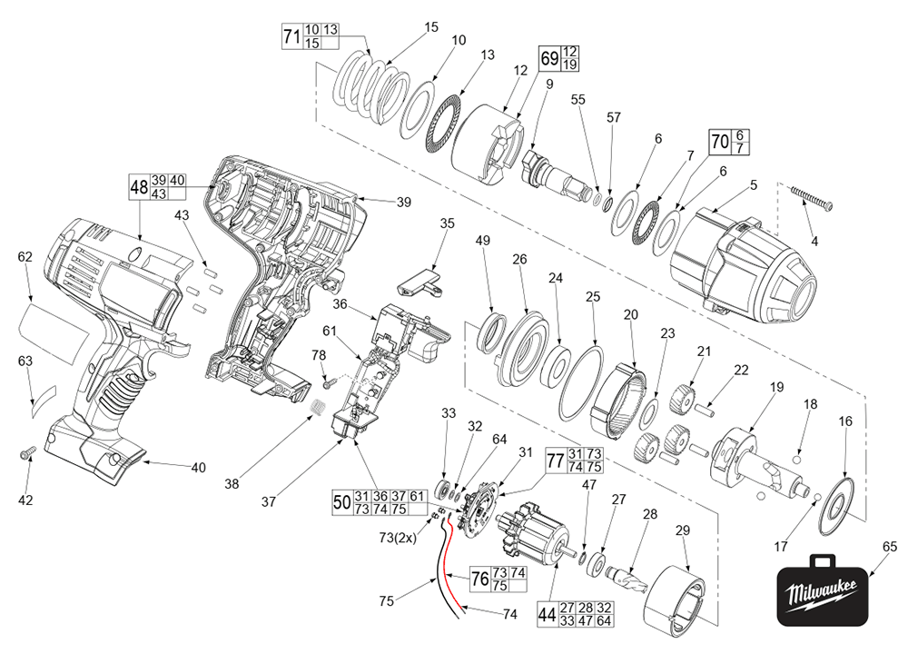 Fig-0 Diagram and Parts List for 2663-20 B80C Milwaukee Impact Driver