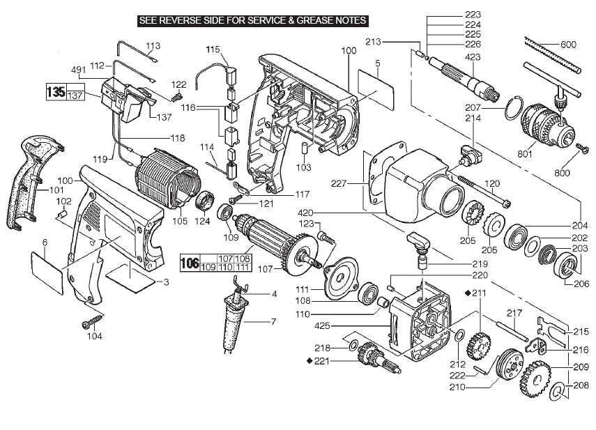 Fig-0 Diagram and Parts List for 5378-20  Milwaukee Electric Drill