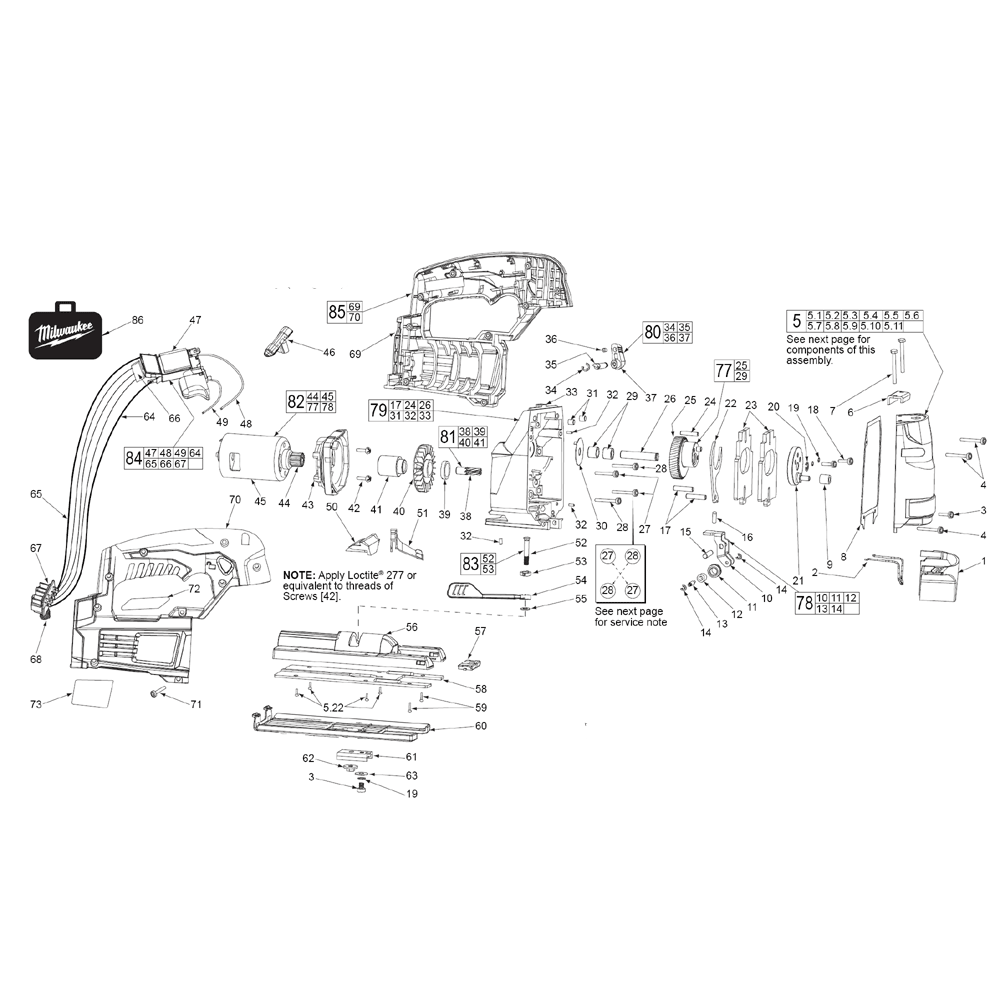 Fig-0 Diagram and Parts List for 2645-22 C07A Milwaukee Saw