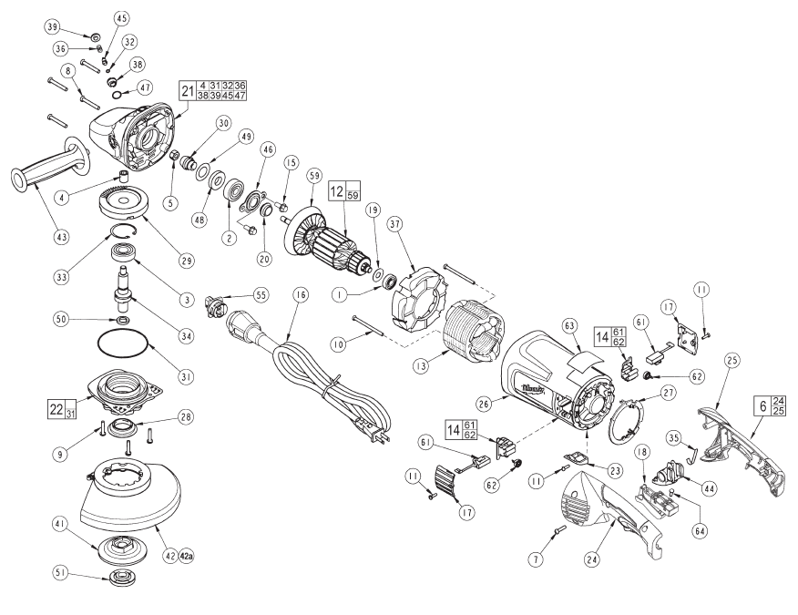 Fig-0 Diagram and Parts List for 6089-31  Milwaukee Angle Grinder