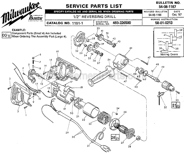 Page A Diagram and Parts List for 1101-1 SER 493-226500 Milwaukee Electric Drill