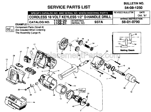 Page A Diagram and Parts List for 1108-21 SER 937A Milwaukee Cordless Drill