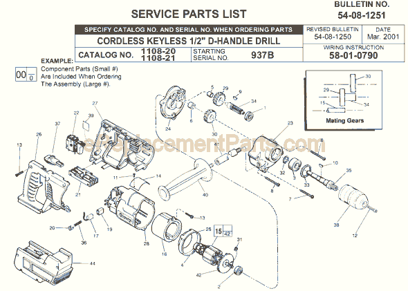 Page A Diagram and Parts List for 1108-21 SER 937B Milwaukee Cordless Drill