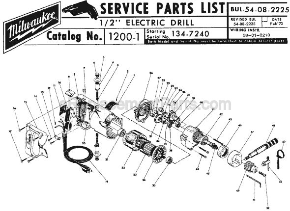 Page A Diagram and Parts List for 1200-1 SER 134-7240 Milwaukee Electric Drill