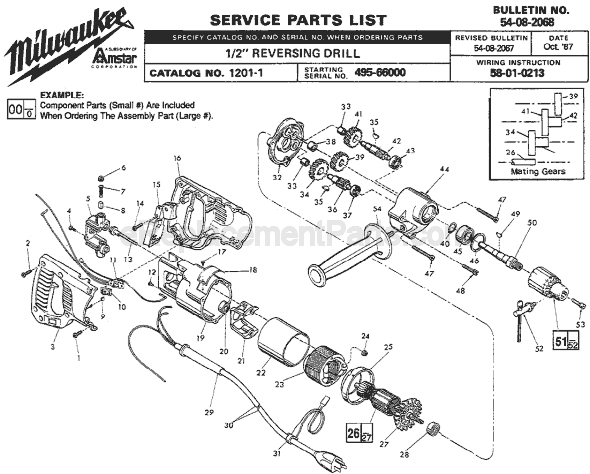 Page A Diagram and Parts List for 1201-1 SER 495-66000 Milwaukee Electric Drill
