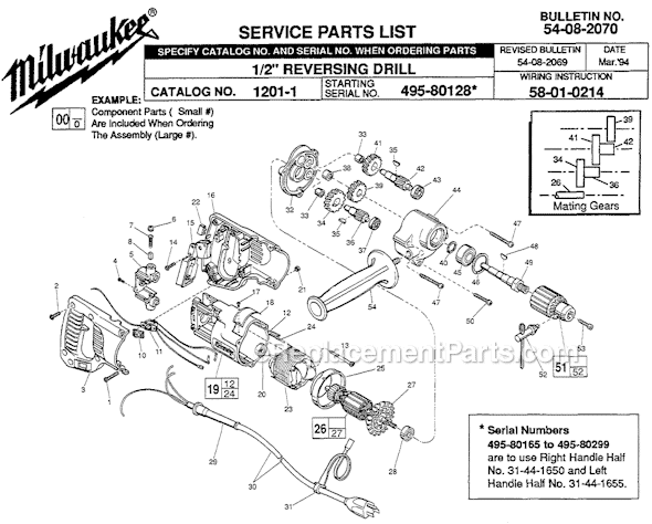 Page A Diagram and Parts List for 1201-1 SER 495-80128 Milwaukee Electric Drill