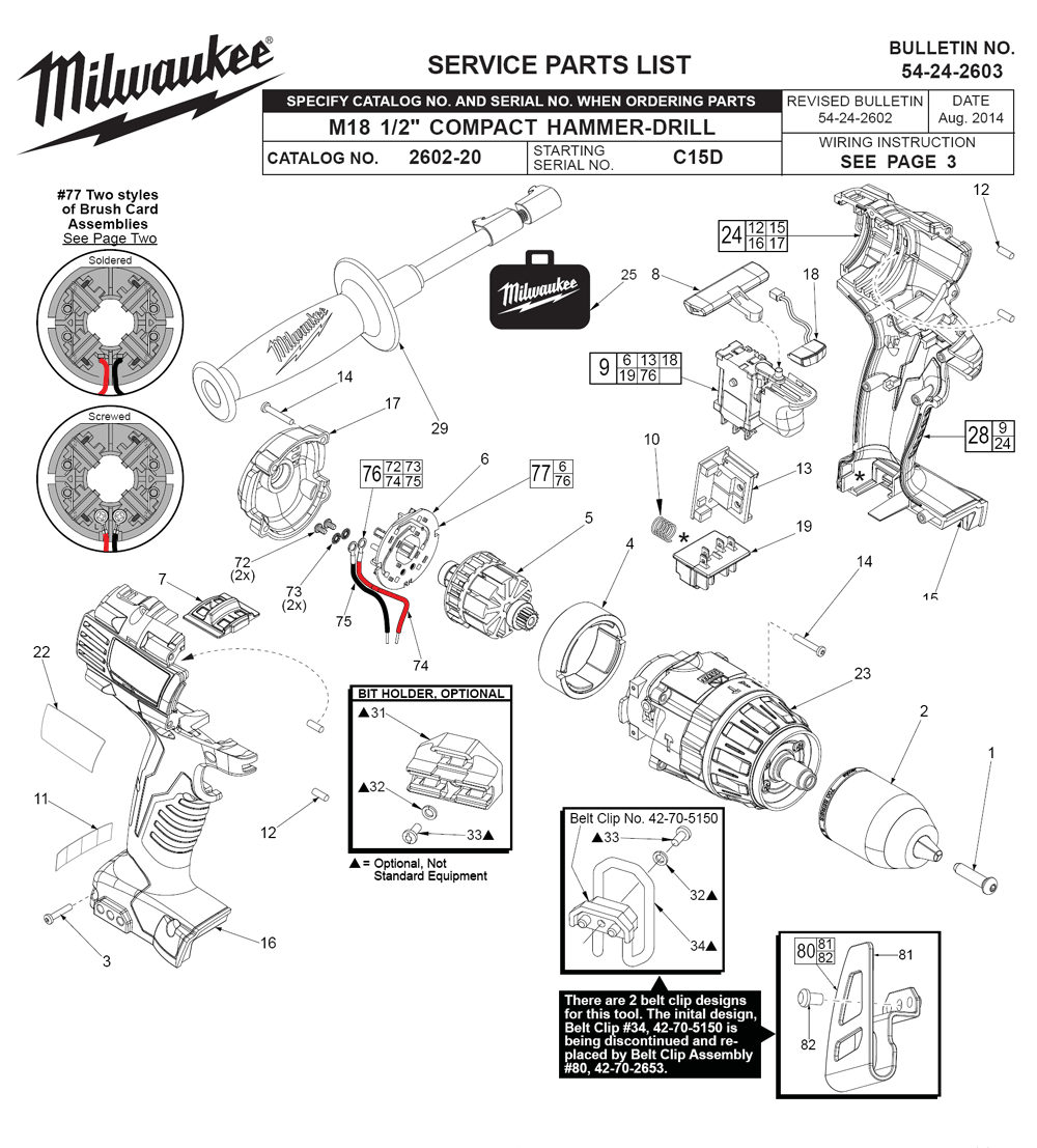 Fig-0 Diagram and Parts List for 2602-22CT C15D Milwaukee Cordless Drill