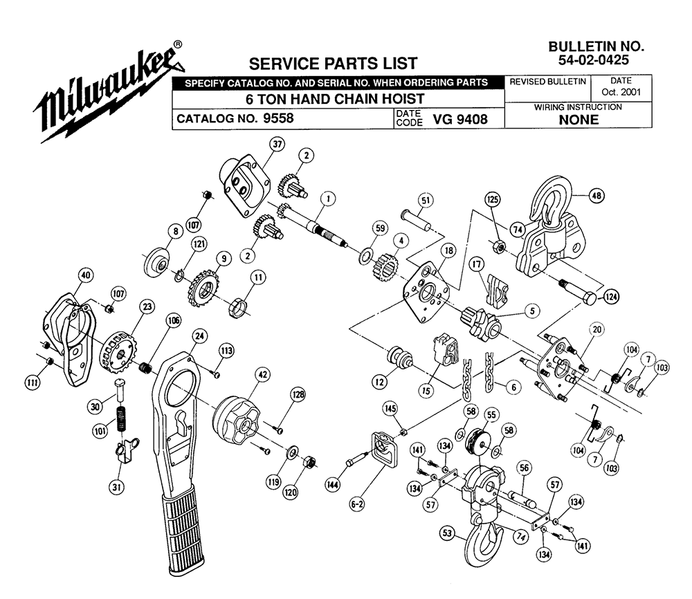 Fig-0 Diagram and Parts List for 9558 VG 9408 Milwaukee Hoist & Winch
