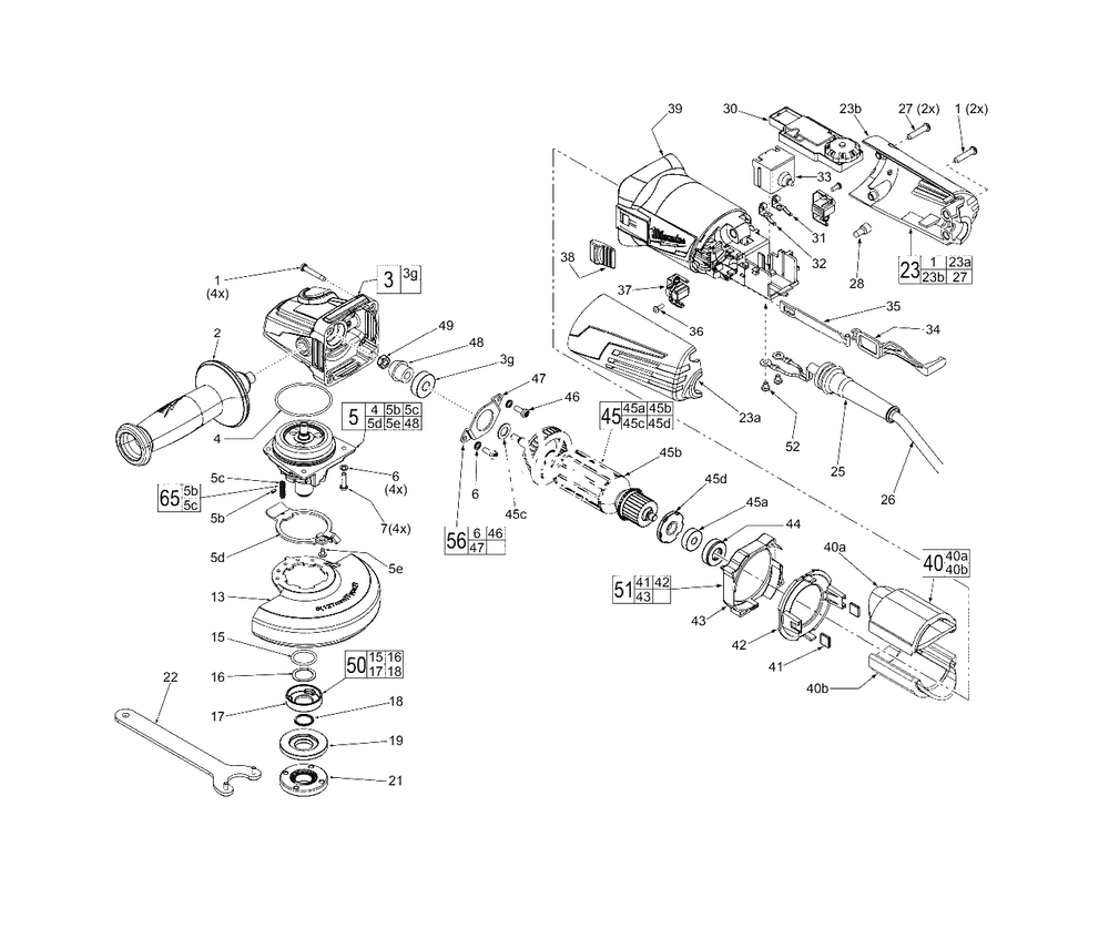 125mm Hp Angle Grinder With Slide Switch And Speed Dial Diagram and Parts List for 6117-59A D71C Milwaukee Angle Grinder