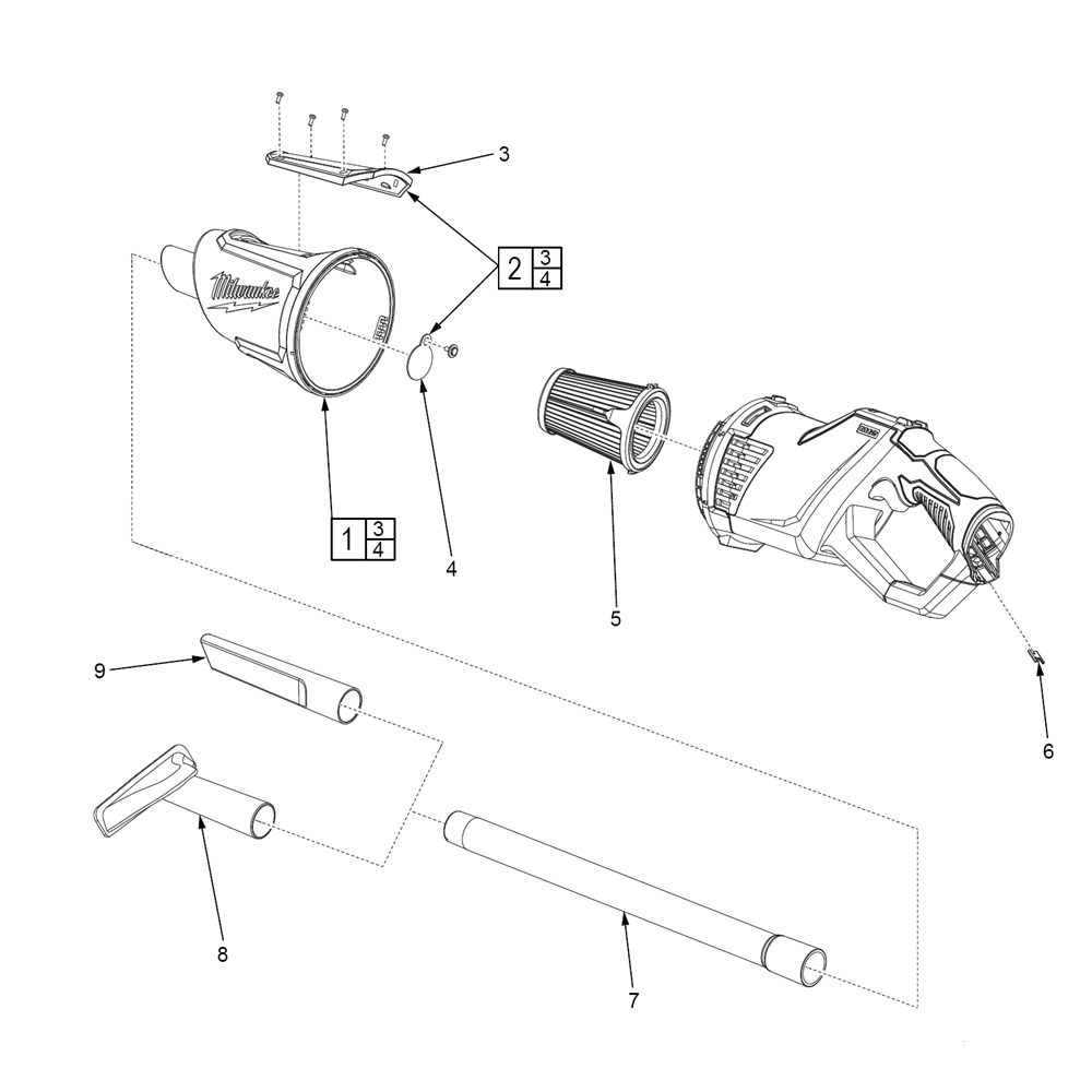 Fig-0 Diagram and Parts List for 0850-20 G37A Milwaukee Hand Vacuum