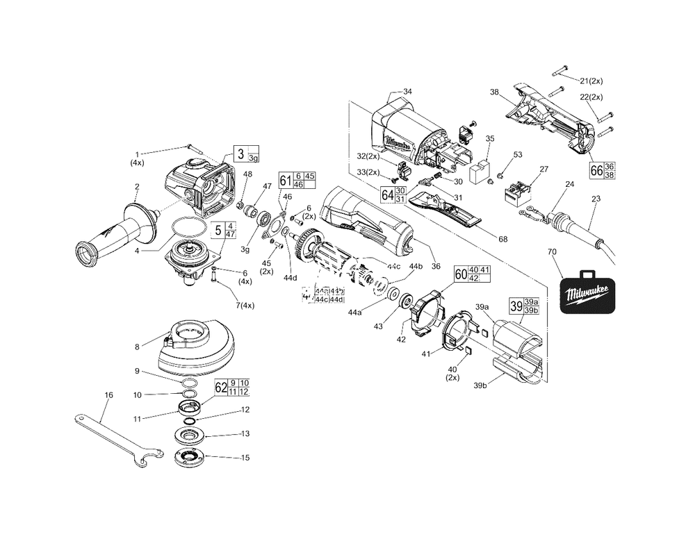 4.5-Inch Compact Angle Grinder With Paddle Switch With Lock-On Diagram and Parts List for 6141-59A H75C Milwaukee Angle Grinder