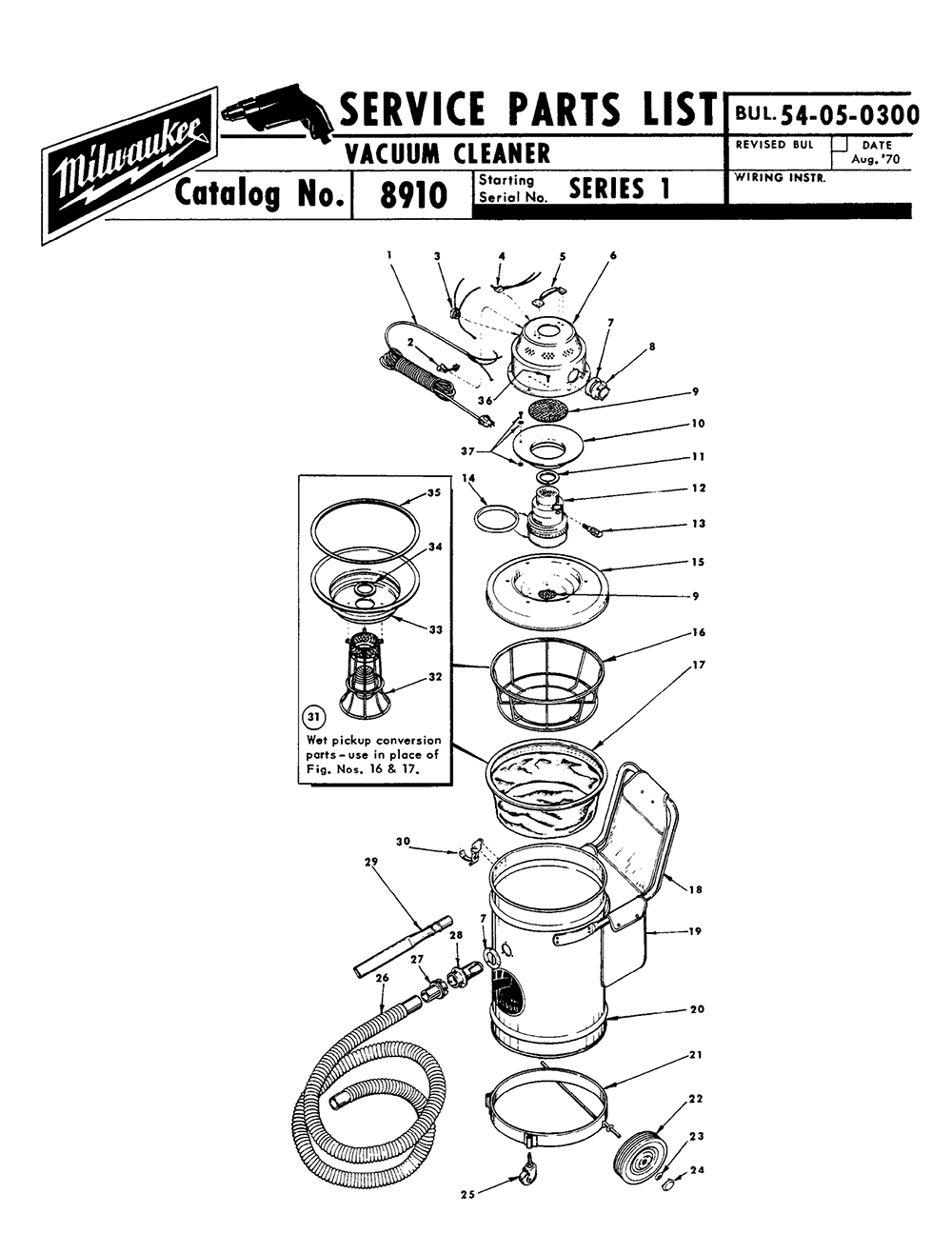 Fig-0 Diagram and Parts List for 8910 SERIES 1 Milwaukee Leaf Blower / Vacuum