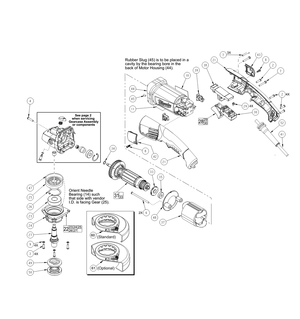 Fig-0 Diagram and Parts List for 6123-31 B68B Milwaukee Angle Grinder