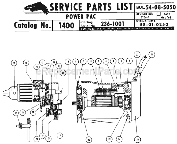 Page A Diagram and Parts List for 1400 SER 236-1001 Milwaukee Cordless Drill